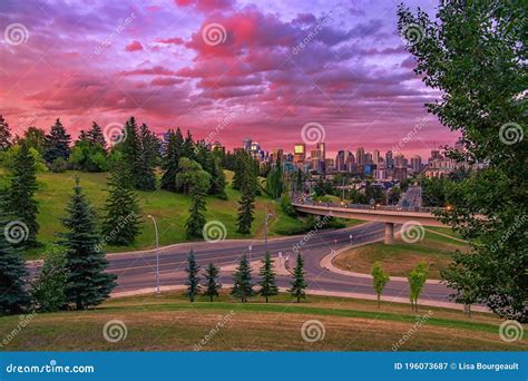 Vivid Sunrise Clouds Over the Calgary Skyline Stock Image - Image of ...