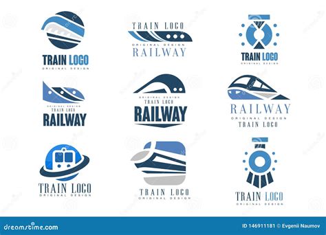 Train Logo Original Design Set, Modern Railway Railroad Transport ...