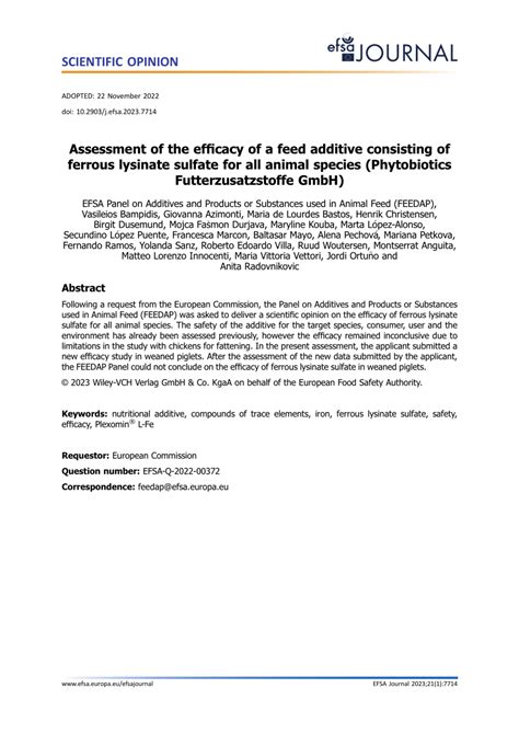 (PDF) Assessment of the efficacy of a feed additive consisting of ferrous lysinate sulfate for ...