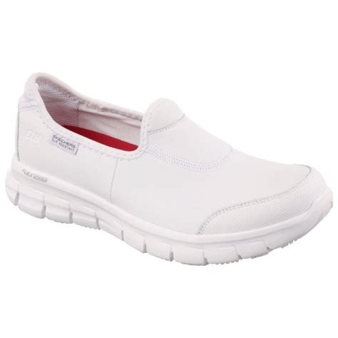 Skechers Womens Sure Track White Leather Slip-On Work Shoes