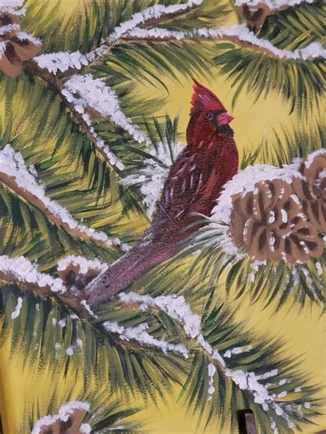 Red Cardinal Bird Snow painting snow season painting red | Etsy