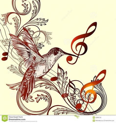 Beautiful Music Background With Hummingbird And Treble Clef Stock Vector - Illustration of ...