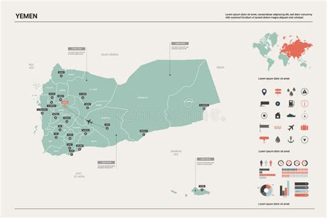 Infographic of Yemen Map There is Flag and Population, Religion Chart and Capital Government ...