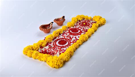 Premium AI Image | Decorative Flower rangoli Strip or Border or Pattern for Diwali or Pongal ...