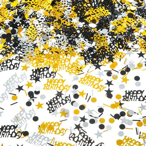 Amazon.com: EMAAN Happy Birthday Metallic Foil Confetti Black Gold and Silver Multicolored ...