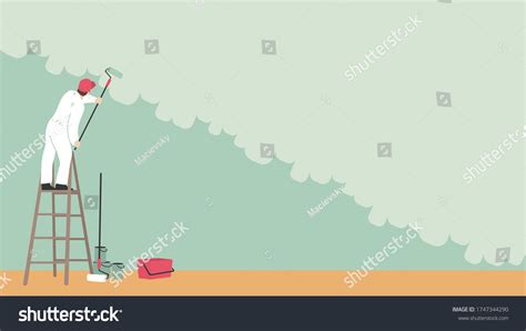 Painter On Ladder Painting Wall Man Stock Vector (Royalty Free ...