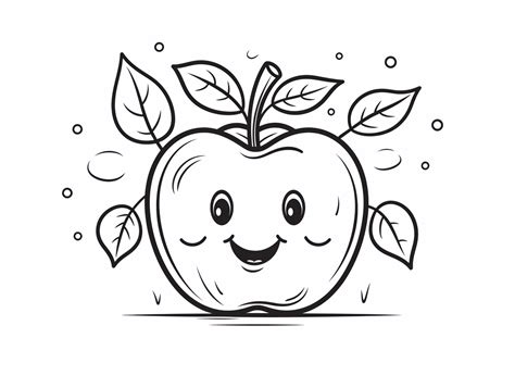 Happy Apple Drawing To Color - Coloring Page