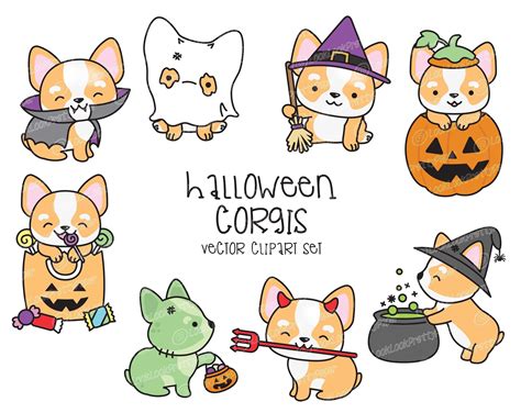 Premium Vector Clipart Kawaii Halloween Corgi Cute | Etsy