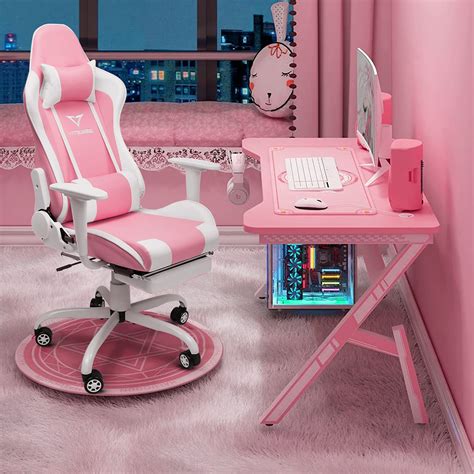 Vitesse Pink Gaming Chair with Footrest Cute Kawaii Gaming Chair for Girl Gamer Chair Ergonomic ...