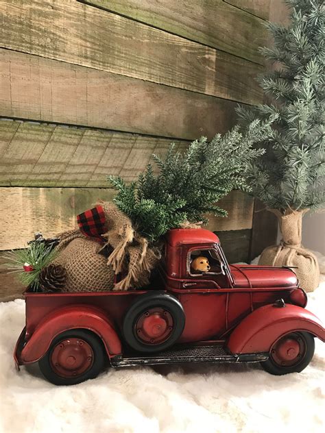 Red truck- farmhouse truck - old red truck - Christmas red truck - Christmas decoration ...