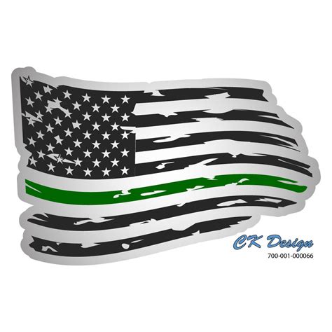 Tattered American Flag Green Line Decal 4.5" x 7" - CK Design