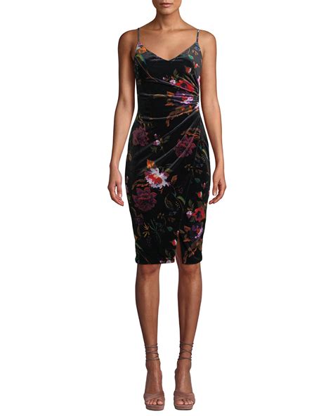 Black Halo Bowery Ruched Floral Velvet Dress | Neiman Marcus