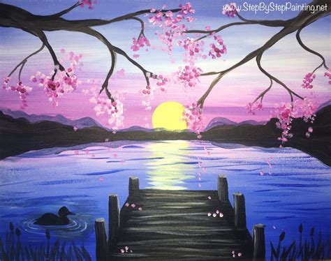 How To Paint A Sunset Lake Pier - Step By Step Painting