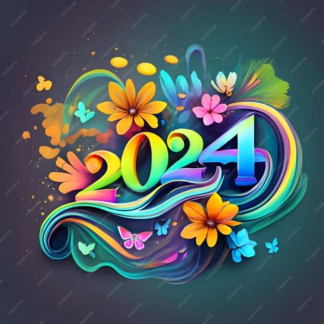 Bonne année 2024 avec fleurs et papillons Illustration vectorielle | Photo Premium