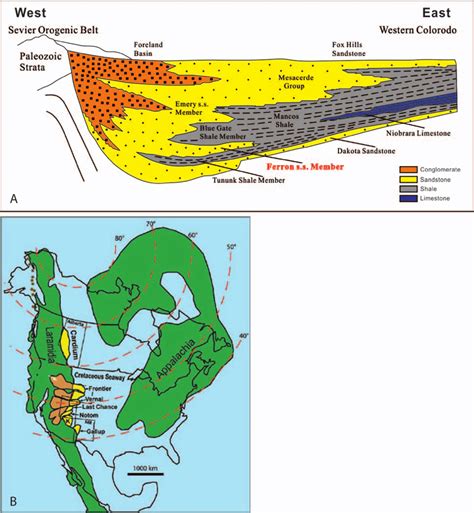 -A) West-to-east Cretaceous wedge stratigraphy (from Barton et al.... | Download Scientific Diagram