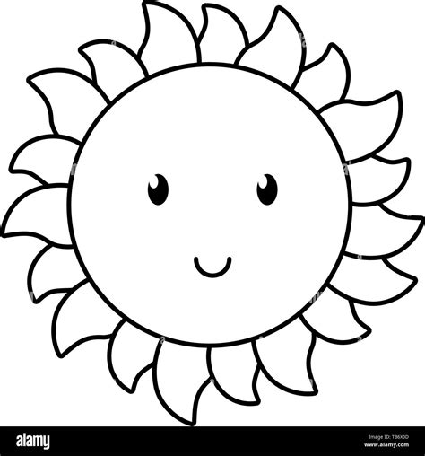 happy sun cartoon isolated vector illustration editable design in black ...