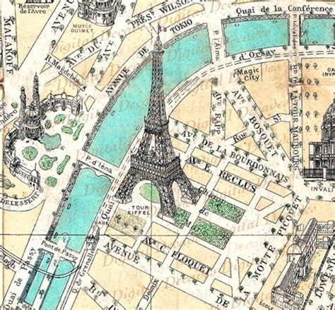 Map Champ De Mars France French Paris Eiffel Tower Digital Image ...