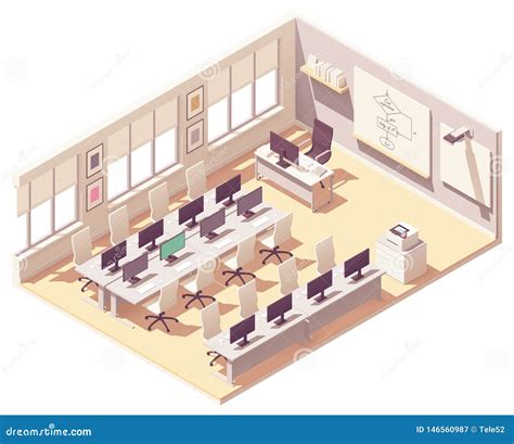 Vector Isometric Computer Lab Classroom Stock Vector - Illustration of ...