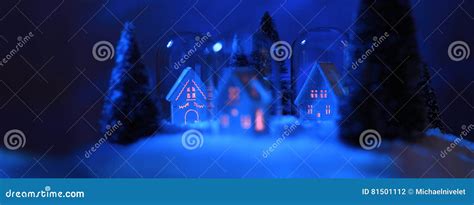 Snowy house at night stock photo. Image of blue, night - 81501112