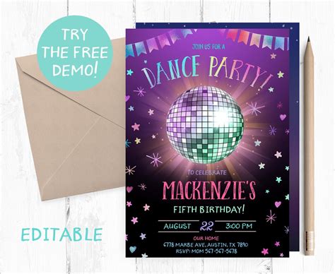 Editable Dance Party Invitation, Dancing Invitation Template, Dance ...