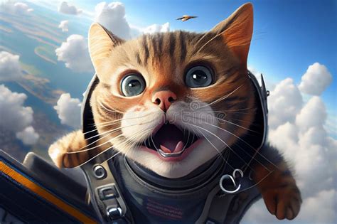 Funny Cat Jumping on Parachute. Extreme Adventure and Skydiving Stock ...