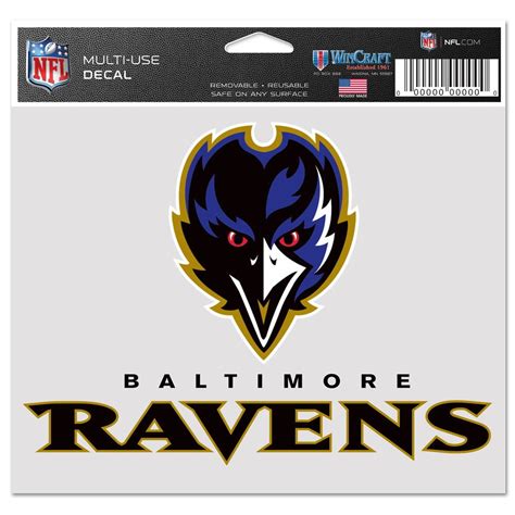 Baltimore Ravens Official NFL 4 inch x 6 inch Car Window Cling Decal by ...