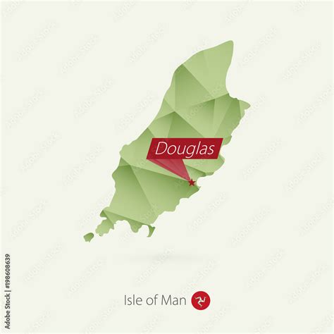 Green gradient low poly map of Isle of Man with capital Douglas Stock ...