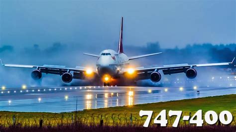 Intense BOEING 747 landing in Rain & Crosswind - YouTube