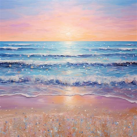 Premium AI Image | painting of a sunset over the ocean with waves ...