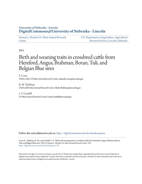 Birth and Weaning Traits in Crossbred Cattle from Hereford, Angus ...