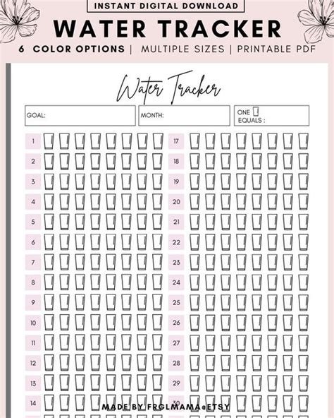 Water Tracker Printable Monthly Water Intake Tracker | Etsy