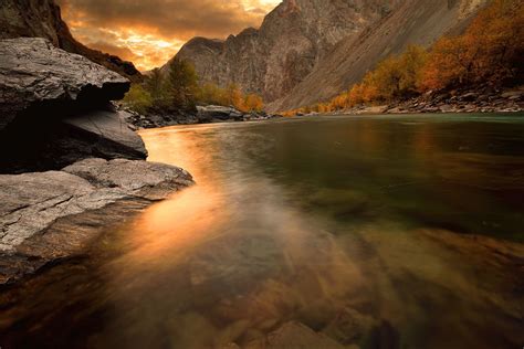 sunset on the mountain river... | River, Mountain river, The mountain