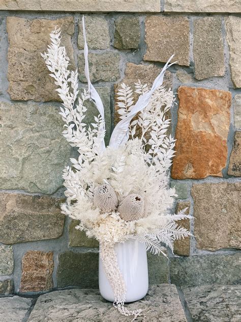 Medium all White Dried Arrangement - The Lush Lily - Brisbane Florist Flower Delivery ...