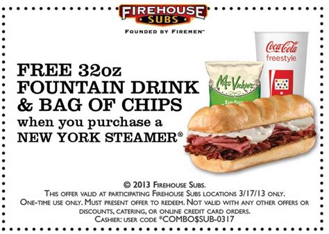 32oz drink & chips free with your steamer at Firehouse Subs coupon via ...