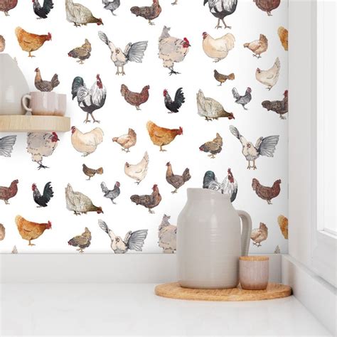 Chicken Happy - hand-painted watercolor Wallpaper | Spoonflower