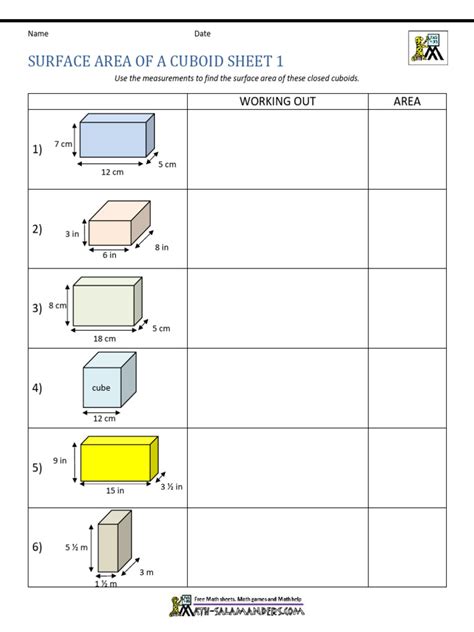 Surface Area of A Cuboid Worksheet 1 | PDF | Linear Programming ...