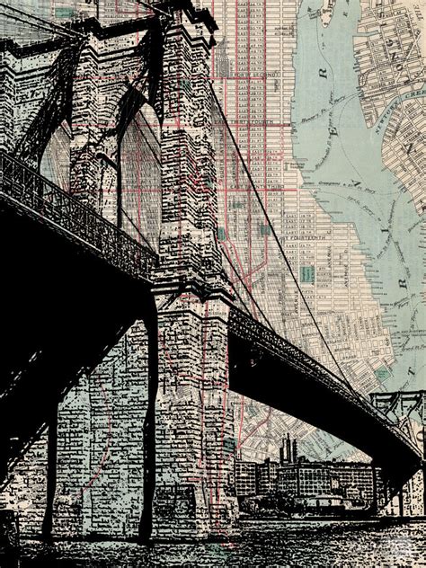 Brooklyn Bridge over Map by Christopher de Giso - TurningArt