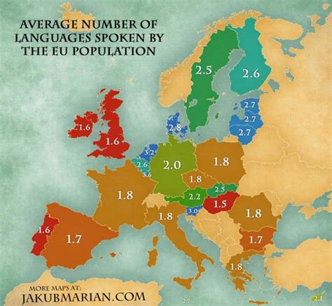 Amount of Languages Spoken by Each EU Country. (Source: Jakubmarian.com ) : r/MapPorn