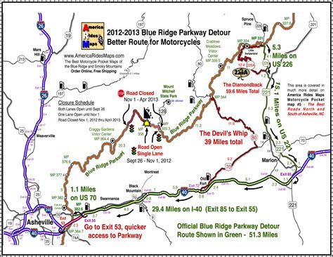 Blue Ridge Parkway 2013 Detour Map for Motorcycles | Smoky Mountain Motorcycle Rider