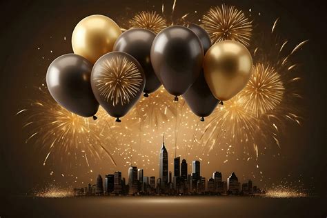 AI generated happy new year greeting with balloons and fireworks 35580466 Stock Photo at Vecteezy