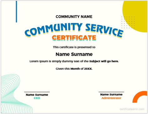 Community Service Certificates for MS Word | Edit & Print