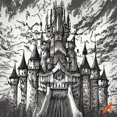 Detailed manga illustration of hyrule castle in berserk style on Craiyon