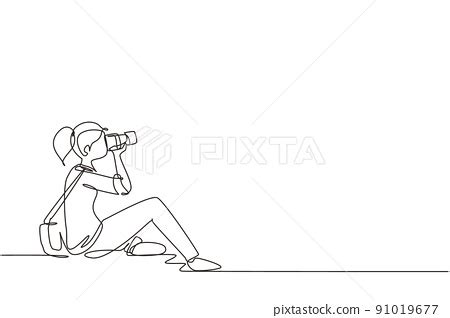 Single one line drawing woman photographer of... - Stock Illustration [91019677] - PIXTA