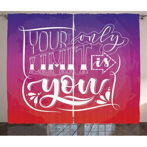 Quote Curtains 2 Panels Set, Inspirational Your Only Limit is You Message with Ombre Effect ...