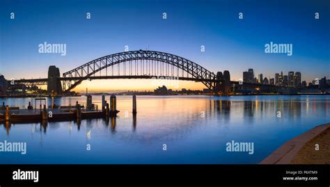 Sydney Harbour Bridge from McMahons Point at sunrise, Sydney, New South Wales, Australia Stock ...