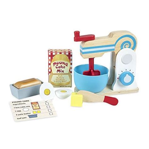 Melissa & Doug Wooden Make-a-Cake Mixer Set (11 pcs) - Play Food and Kitchen Accessories