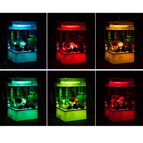 Decorative LED Fish Tank Small Aquarium Desktop Kids Goldfish Bowl with Plants | eBay