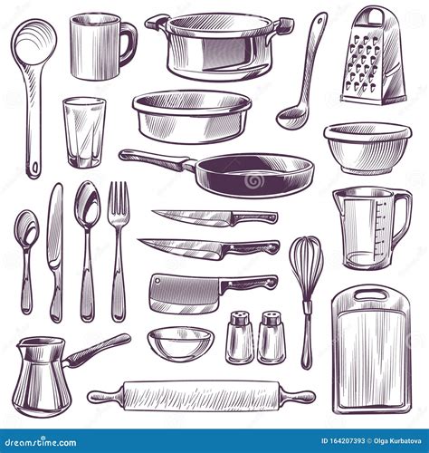 Kitchen Utensils. Sketch Cooking Tools Stock Vector - Illustration of ...