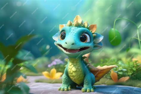 Premium AI Image | a cute adorable baby dragon lizard 3D Illustration ...