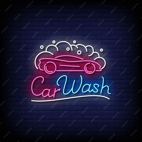 Premium Vector | Car Wash Neon Sign On Brick Wall Background Vector